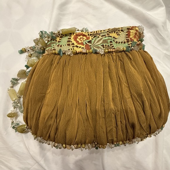 Mary Frances Beaded Silk Handbag Embroidered Birds Floral Gemstone Strap - Picture 8 of 11